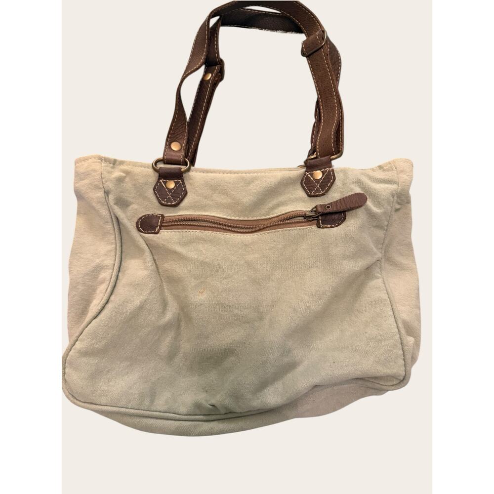 Myra Bag Texas Canvas Leather Tote Western Distressed Shoulder Bag - Picture 4 of 8